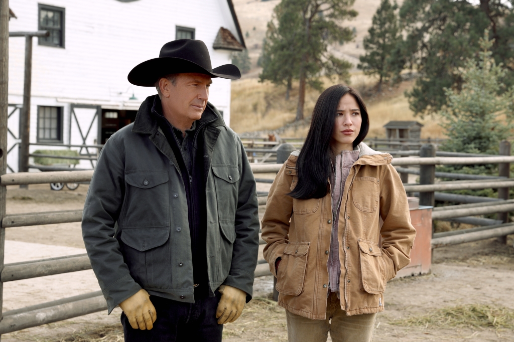 Exterior of Kelsey Asbille and Kevin Costner on "Yellowstone."