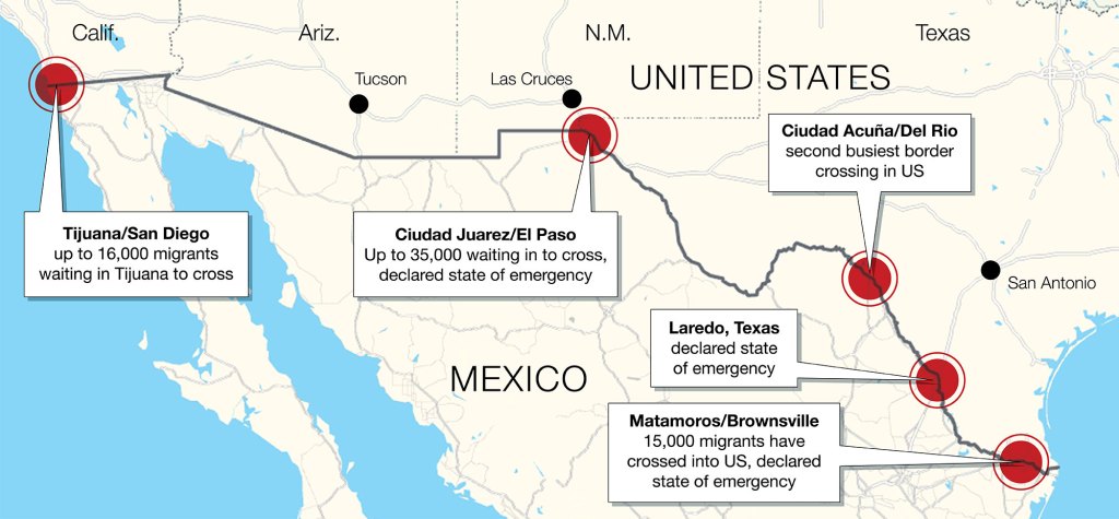 A map showing border hot spots