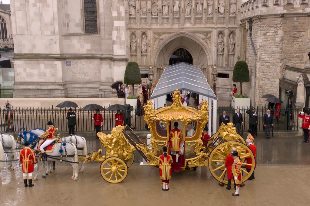 The royal golden carriage that transported King Charles III and Queen Camilla to and from the coronation.