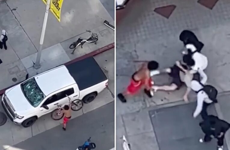 Man is brutally attacked by mob of cyclists in downtown LA
