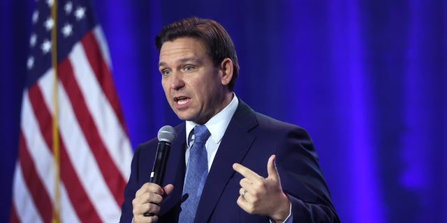 Gov. Ron DeSantis, who has sparred with Disney, delivers speech