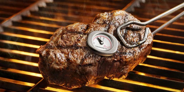 steak with thermometer in it