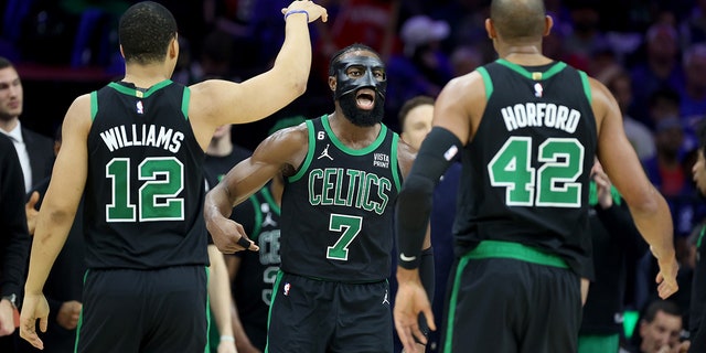 Jaylen Brown celebrates