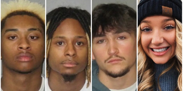 mugshots of three of the suspects in Madison Brooks' case, and photo of Madison Brooks