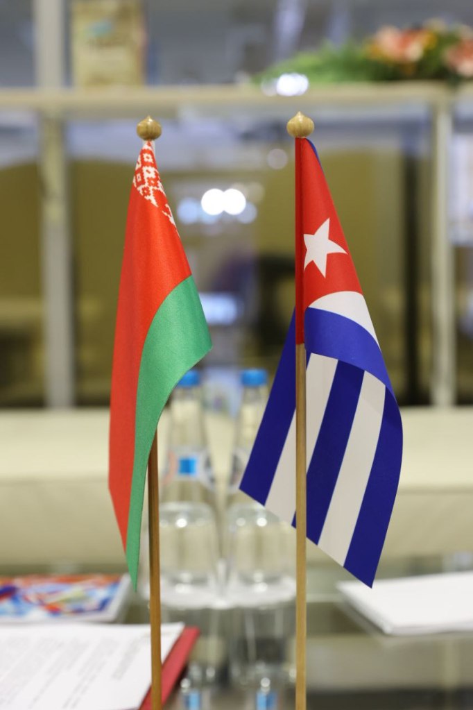 A Belarusian and a Cuban flag together. 