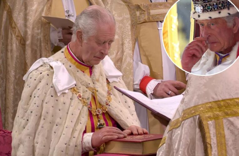 King Charles takes Coronation oath with ‘sausage fingers’ on Bible