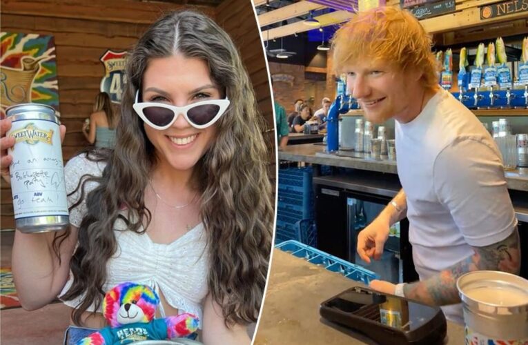 Ed Sheeran bartends, serves drinks to stunned bachelorette party