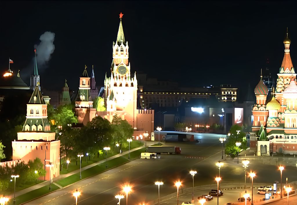 CCTV image shows flames and smoke above the dome of the Kremlin Senate building on April 3, 2023.