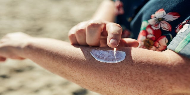 Sunscreen applied on a arm outside