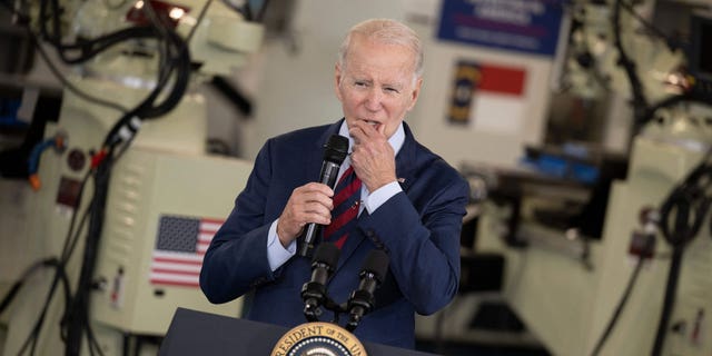 President Joe Biden talking to crowd