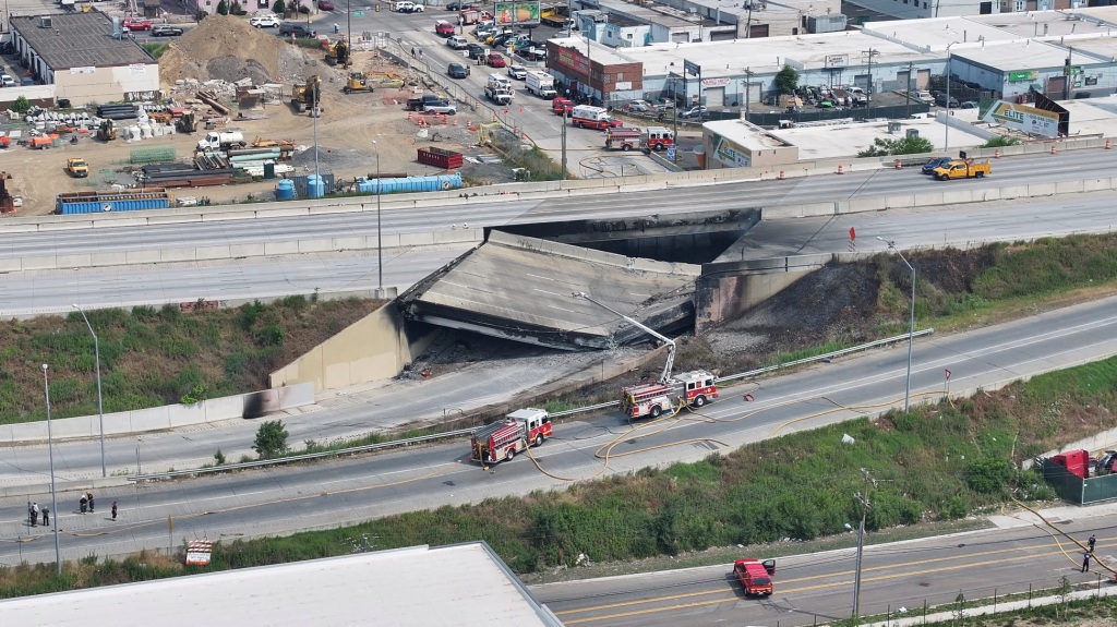 A view of the aftermath of the collapse of a part of I-95 highway after a fuel tanker exploded beneath it, in Philadelphia, U.S. June 11, 2023