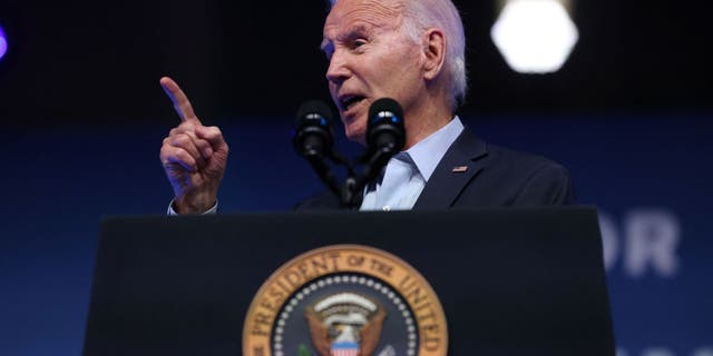 President Biden wagging finger at podium