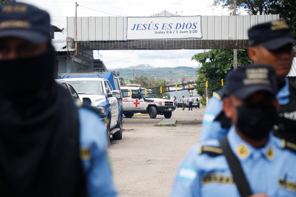 An ambulance is seen at the entrance of the women's prison in Tamara on June 20, 2023. 