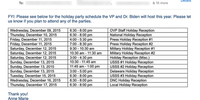 Biden's holiday schedule