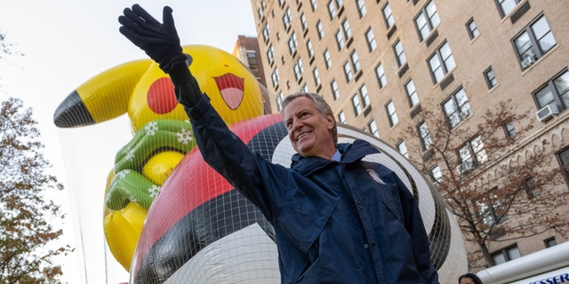 Former NYC Mayor Bill de Blasio in the Thanksgiving Day Parade