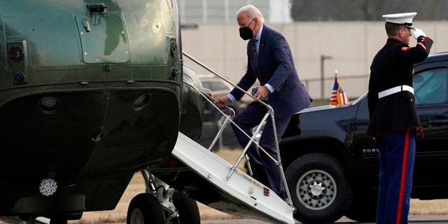 President Joe Biden boards Marine One