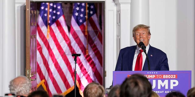 Donald Trump speaks to supporters at Trump National Golf Club Bedminster