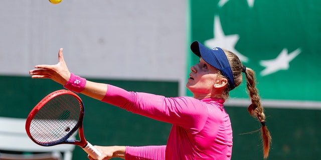 Elena Rybakina during a match at Roland Garros