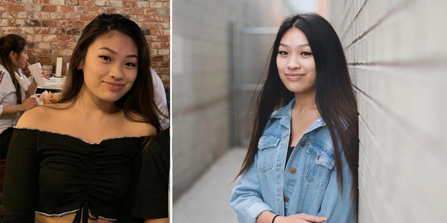 Emmalyn Nguyen in black top, left, and in a jean jacket, right.