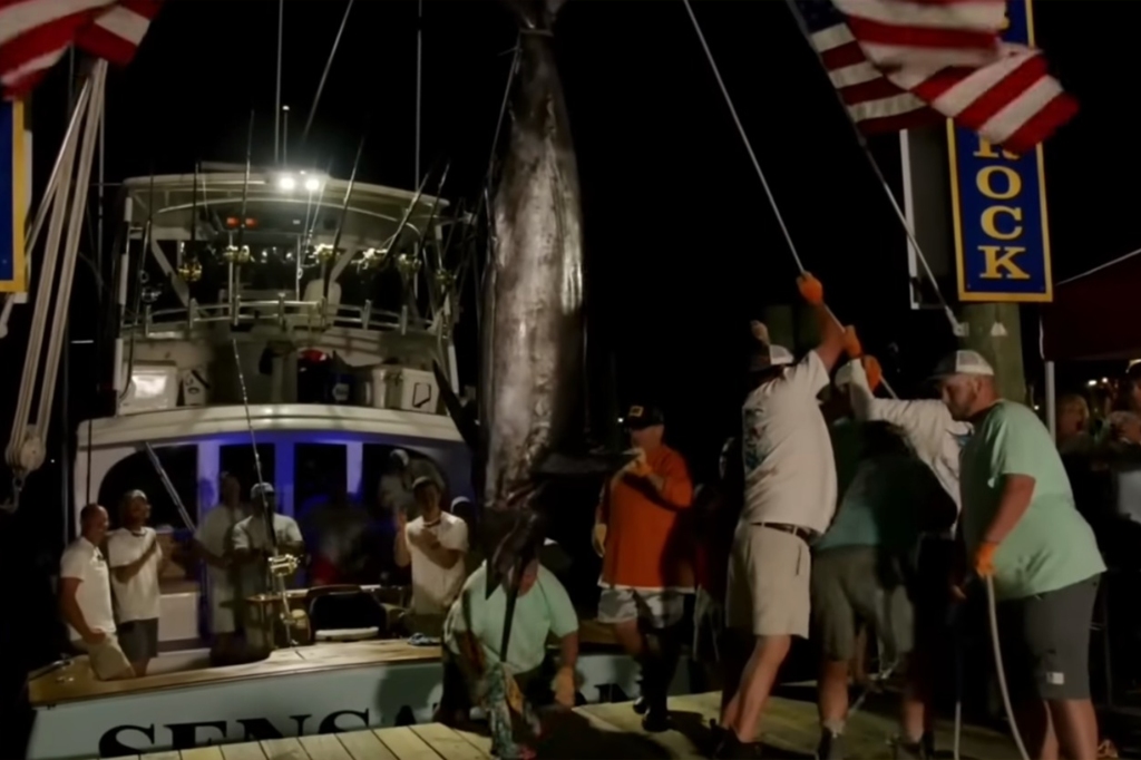 The crew won after reeling in a 619-pound marlin.