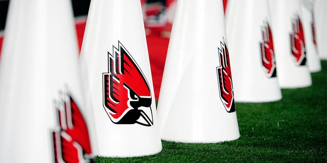 Ball State Cardinals logo seen on megaphones