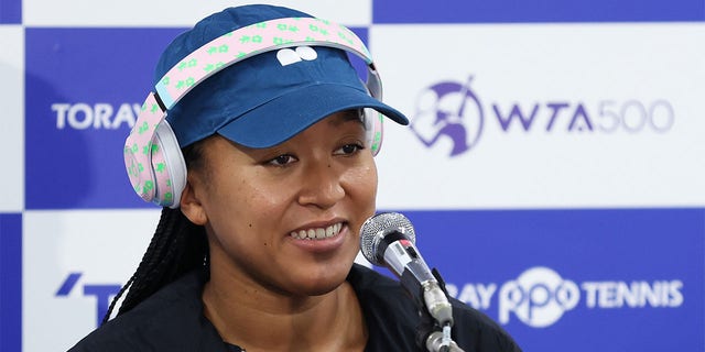 Naomi Osaka speaks to the media