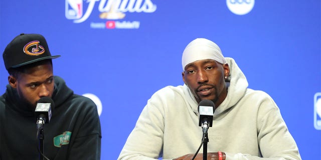 Bam Adebayo talks to the media