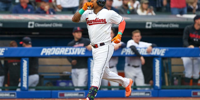 Jose Ramirez celebrates a home run