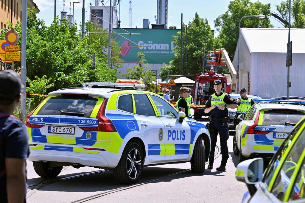 Swedish police at the Grona Lund amusement park, after an accident occurred in the roller coaster on June 25, 2023.