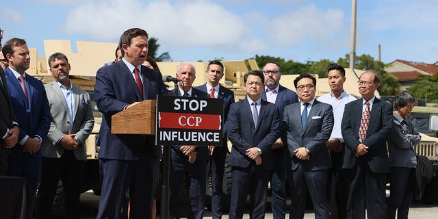 DeSantis at Stop CCP Influence podium