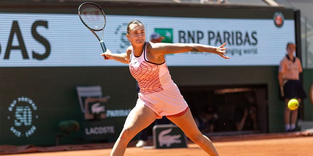 Aryna Sabalenka plays at the French Open