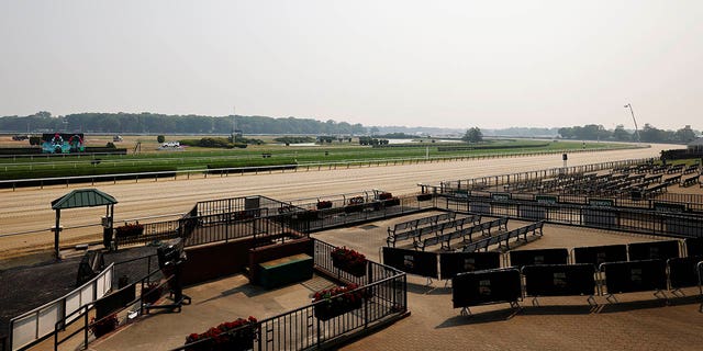 A generl view of the racetrack at Belmont Park