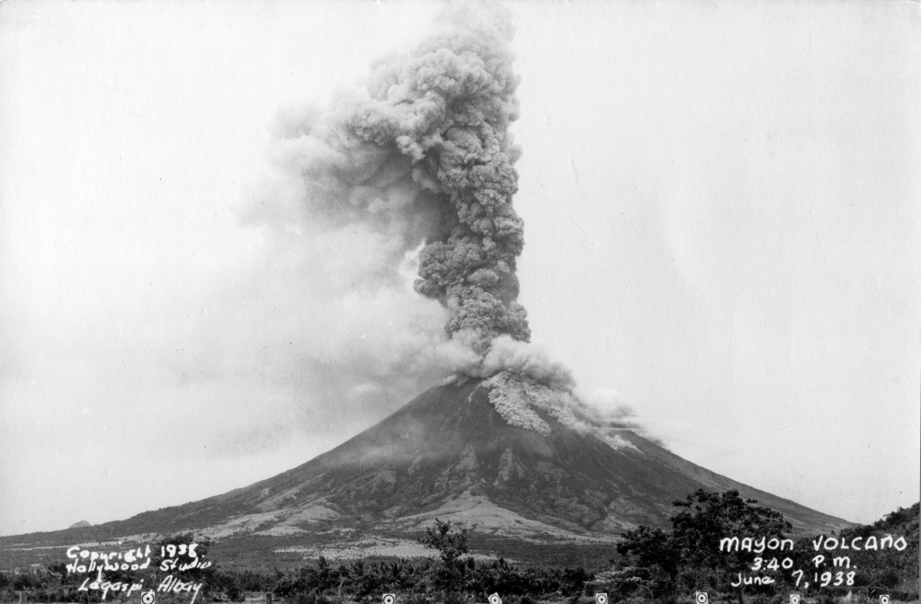 Mount Mayon as it erupts, Luzon Island, Philippines, June 7, 1938.