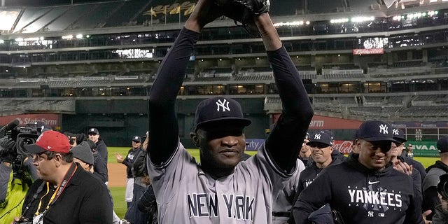 Domingo German celebrates his perfect game