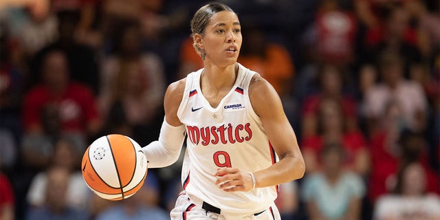 Washington Mystics guard Natasha Cloud plays against Atlanta