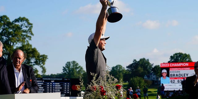 Keegan Bradley celebrates winning