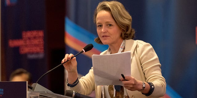 Mara Yamauchi speaks at an event