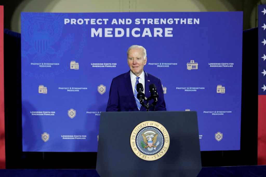 President Biden delivers remarks on Social Security and Medicare in February.