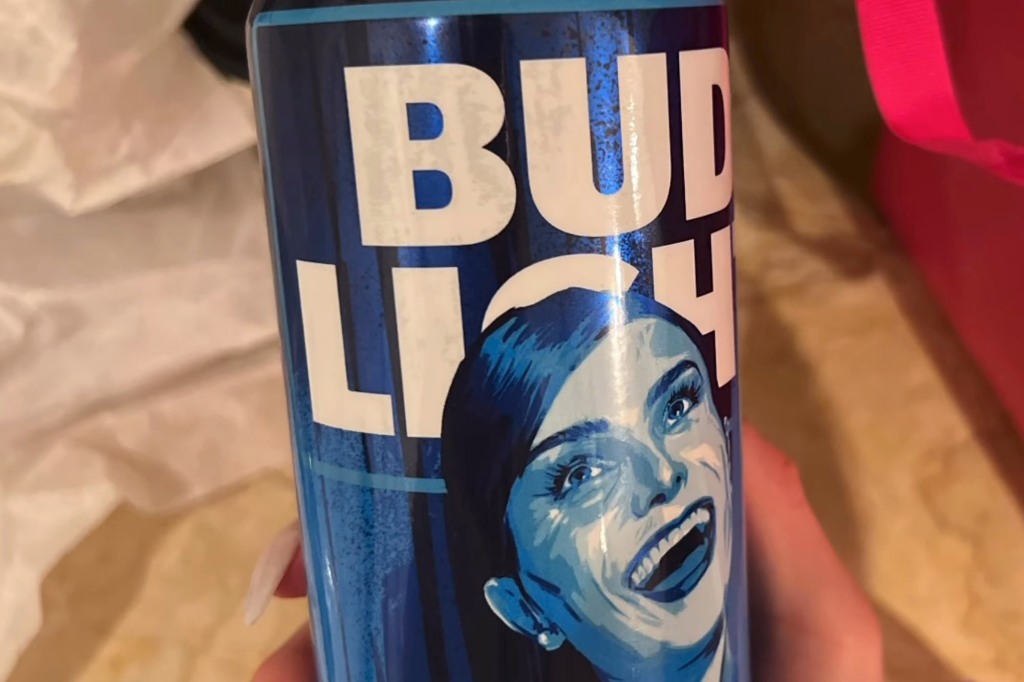 A Bud Light can with Dylan Mulvaney's face on it