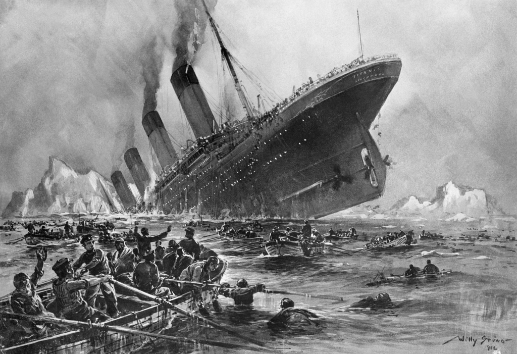 Painting by German artist Willy Stoewer depicts the sinking of the Titanic.