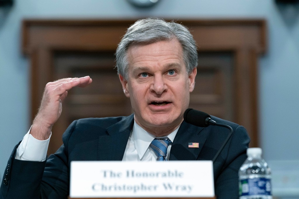 FBI Director Christopher Wray testifies before the House Appropriations subcommittee Commerce, Justice, Science, and Related Agencies budget hearing for Fiscal Year 2024, on Capitol Hill in Washington, Thursday, April 27, 2023