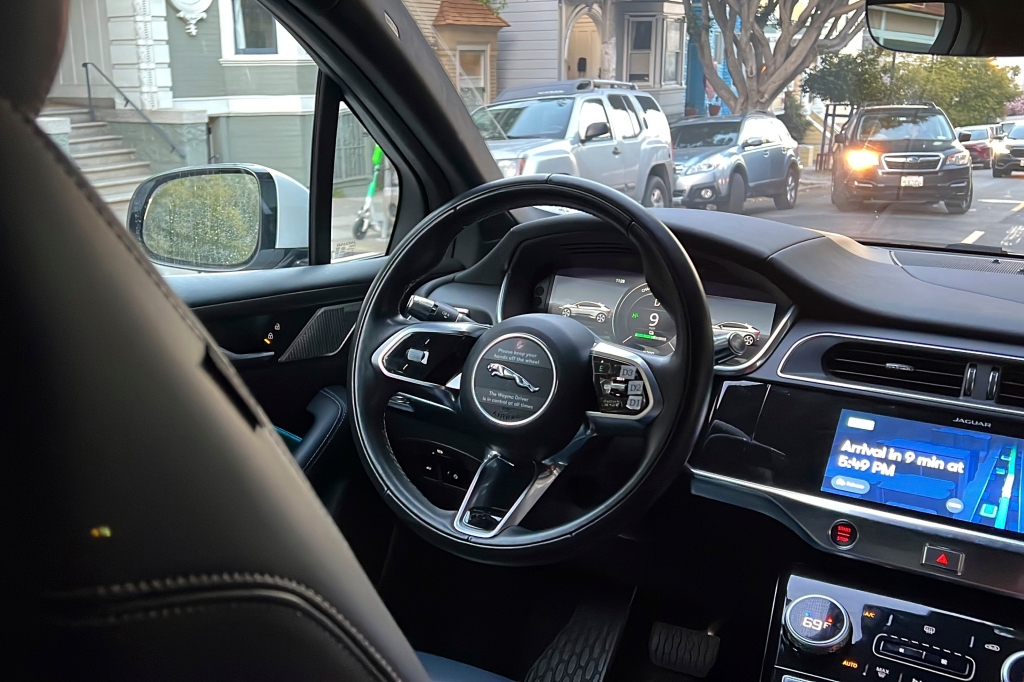 Inside a self-driving Waymo Jaguar.