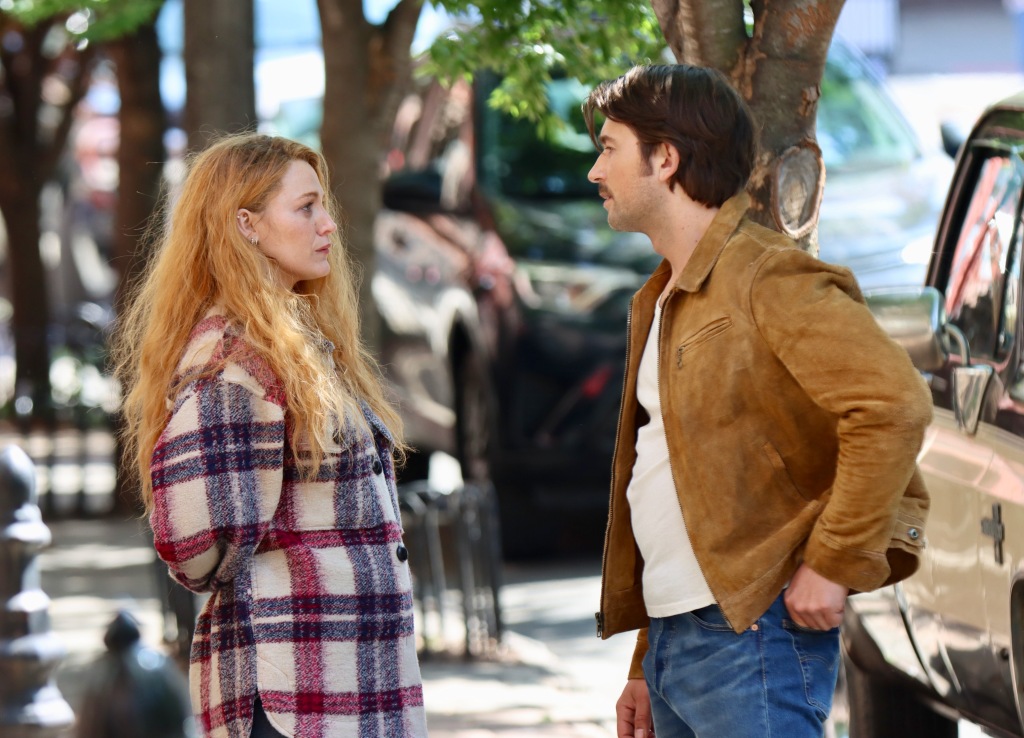 Blake Lively and Brandon Sklenar are seen on the set of "It Ends With Us" on May 18 in New York City.
