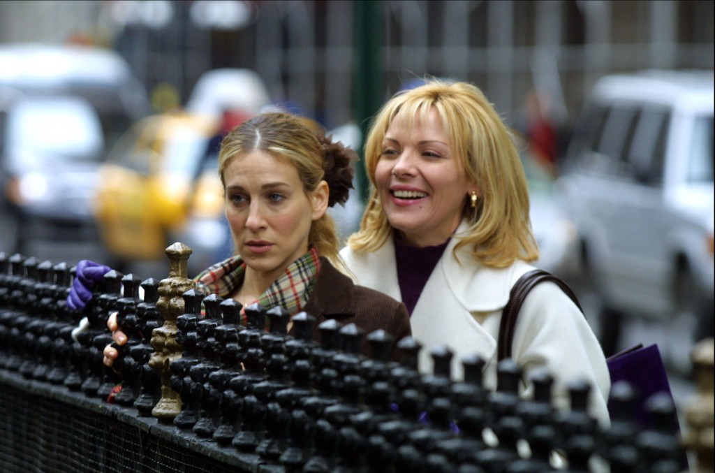 Sarah Jessica Parker and Kim Cattral filming "Sex and the City" on March 15, 2001, in New York City.