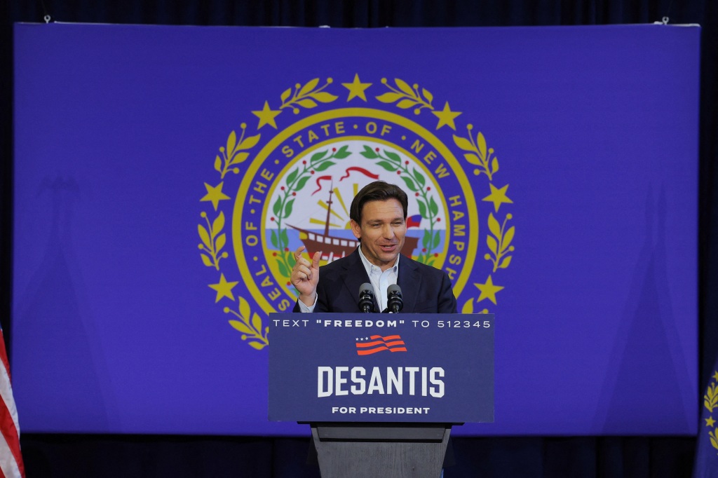 Republican presidential candidate and Florida Governor Ron DeSantis speaks at a campaign event in Manchester, New Hampshire, U.S., June 1, 2023.