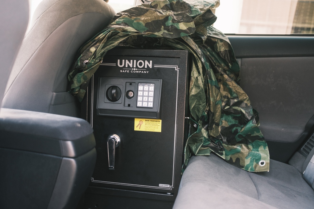 A safe installed in one of the delivery vehicles used by The Cannabis Place.