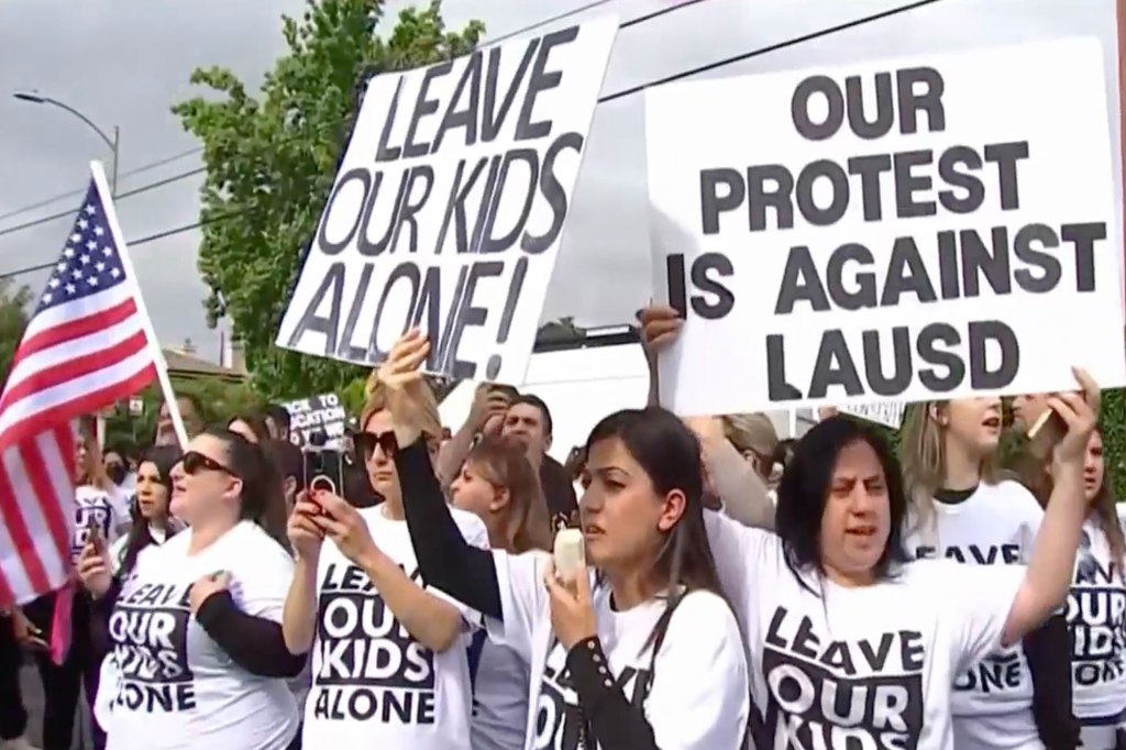 The protestors wielded signs with sayings like "Leave our kids alone!"