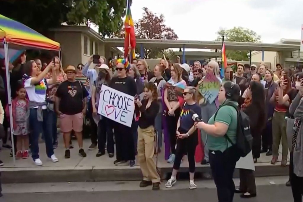 Dueling protesters gathered Friday outside a North Hollywood elementary school.