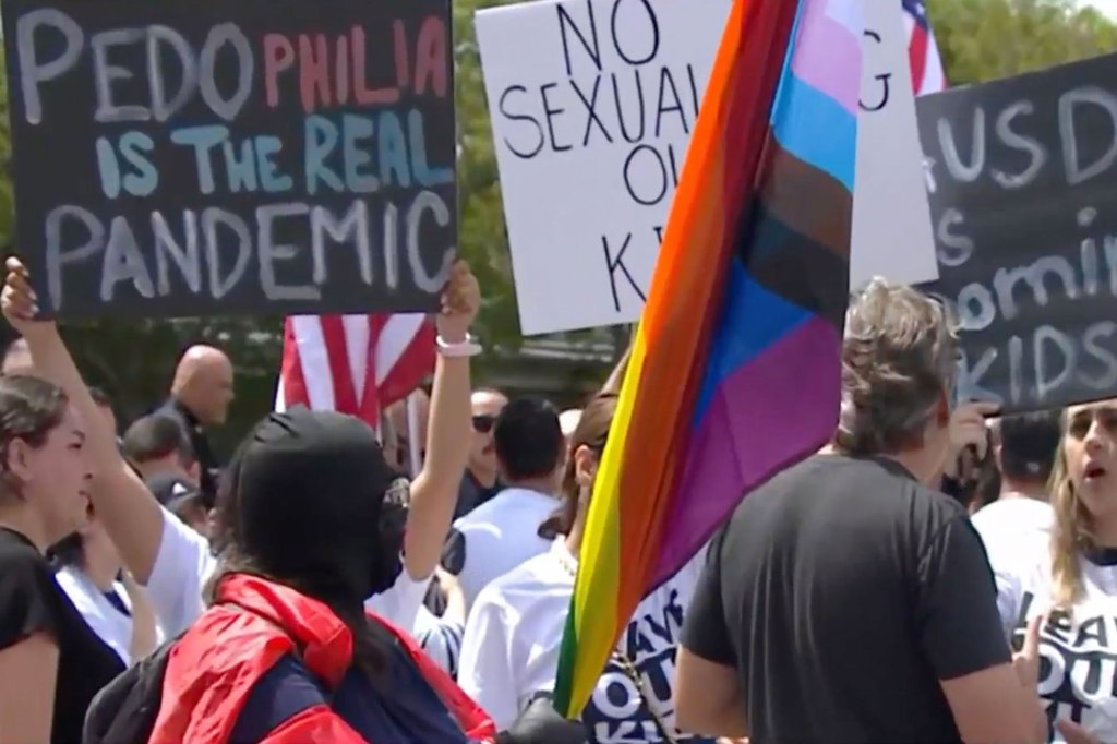 Dueling protesters gathered Friday outside a North Hollywood elementary school.