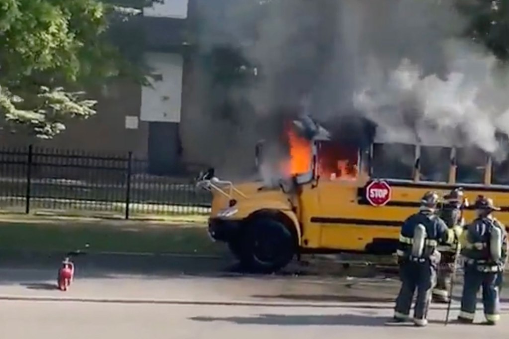 Bus on fire in Milwaukee